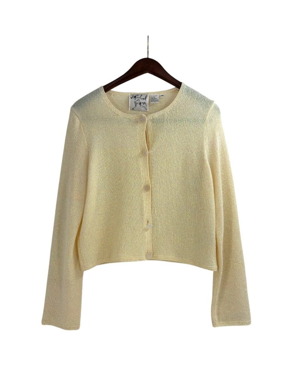 Vintage 90s Michael Simon Womens Medium Metallic Button Up Cardigan Sweater Art